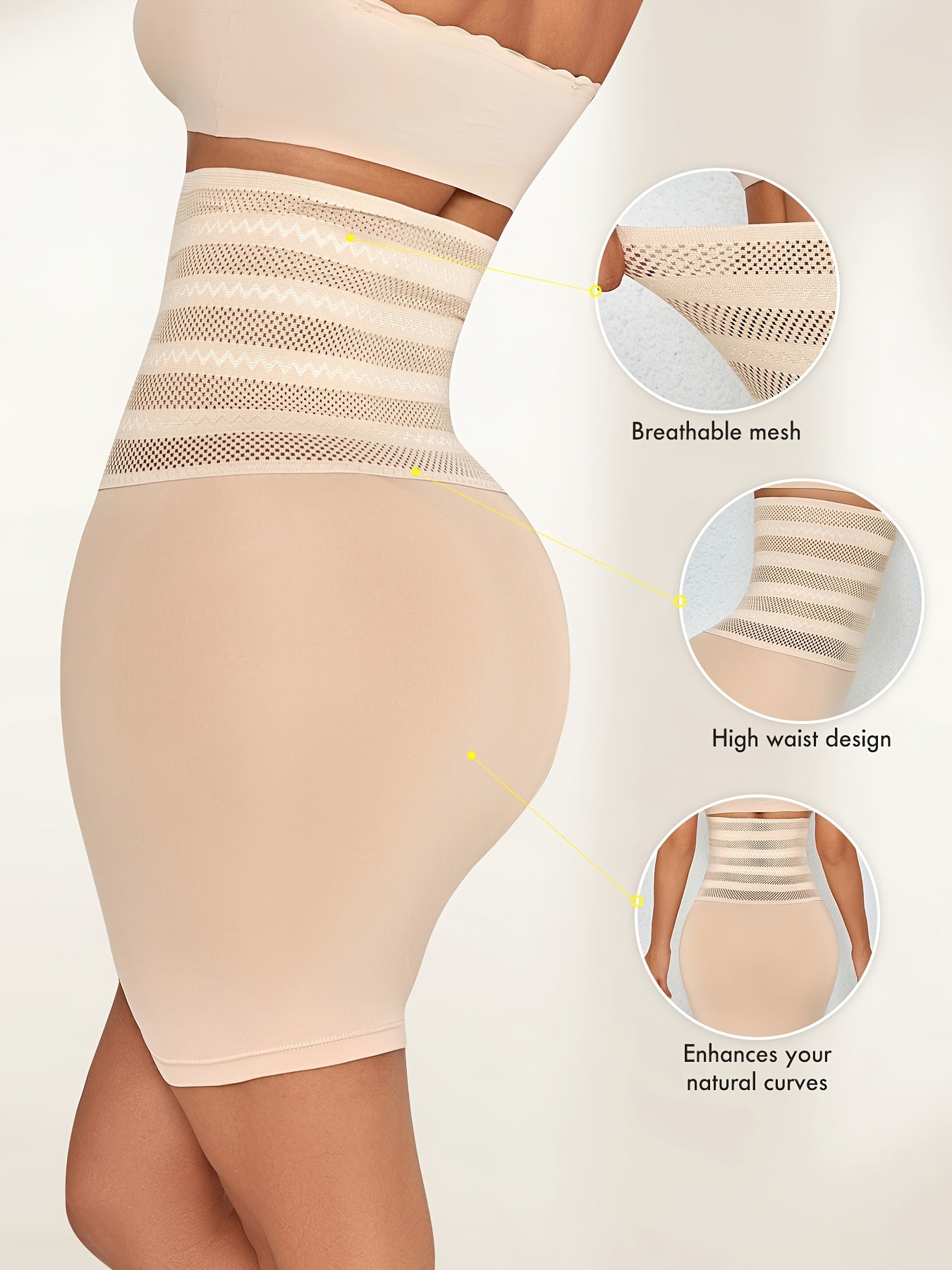 Nadia High-Waist Tummy Control Skirt: Elegant black skirt with mesh overlay, slimming body shaper for women. Features natural butt lift, hand washable and tummy control shapewear.