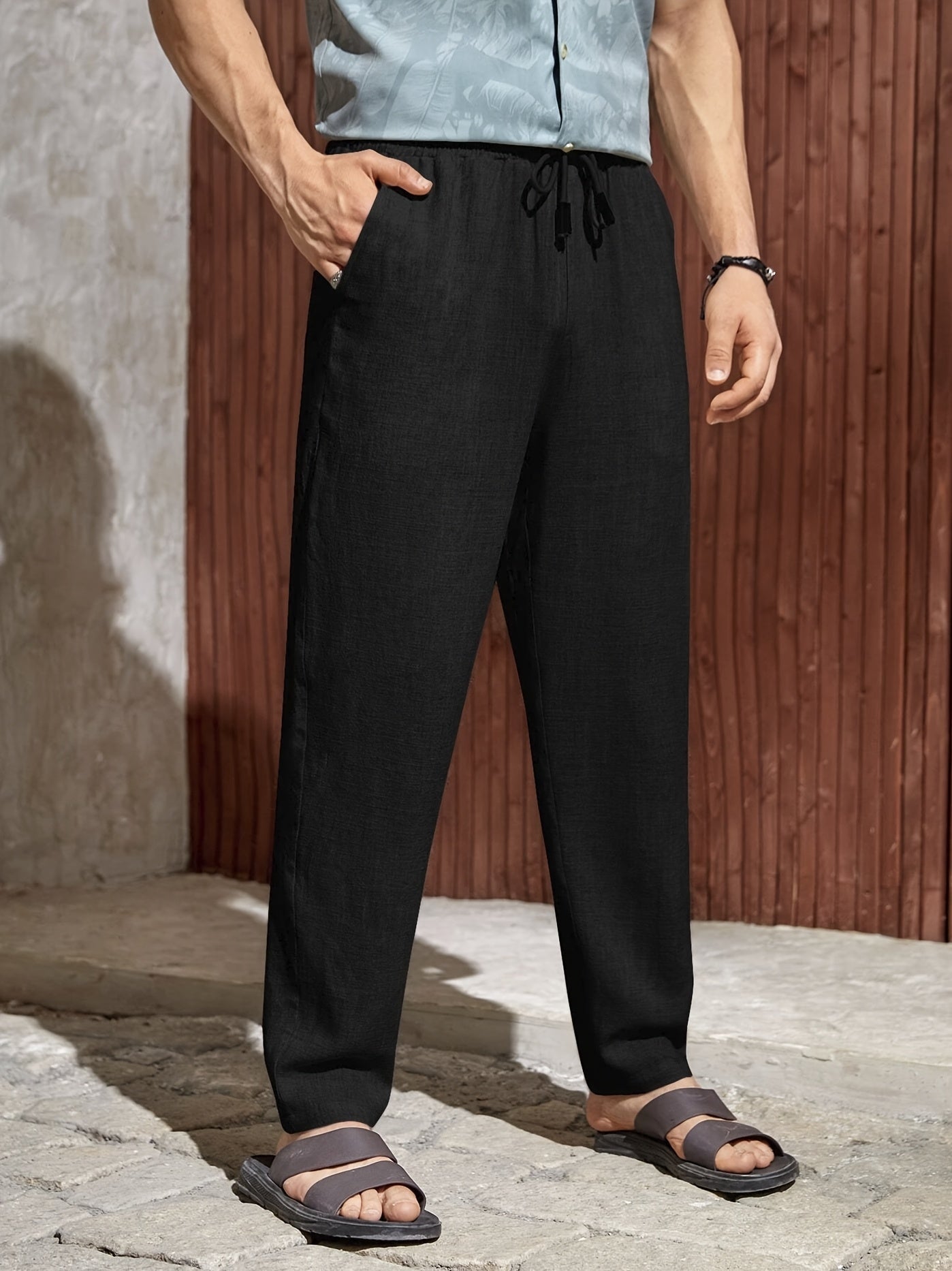 Men's trendy casual pants with old money style, solid color, drawstring waist, perfect for summer wear