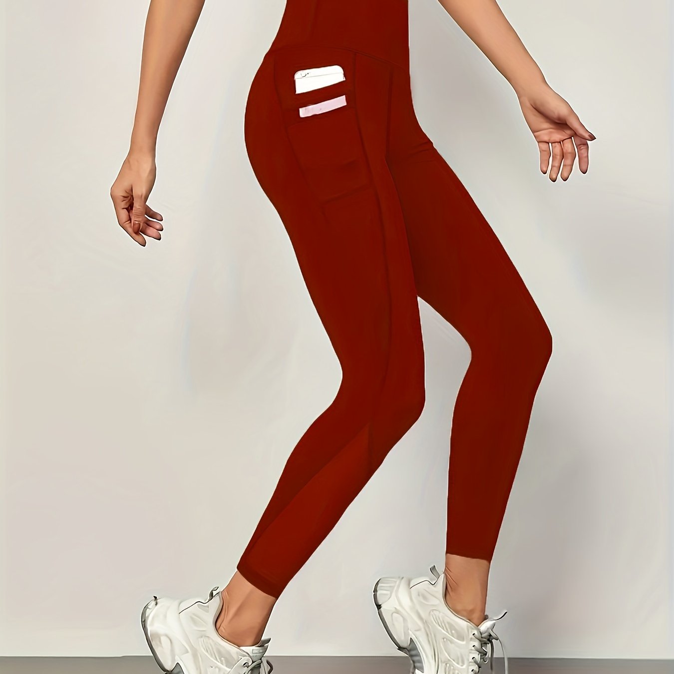 Mesh stitching yoga leggings for fitness and gym sports with high waist and side pockets.