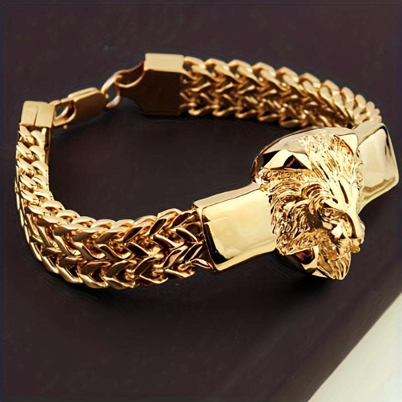 Gifts for Men: Lion Head Bracelet Party Biker Jewelry made of Fashion Stainless Steel Chain