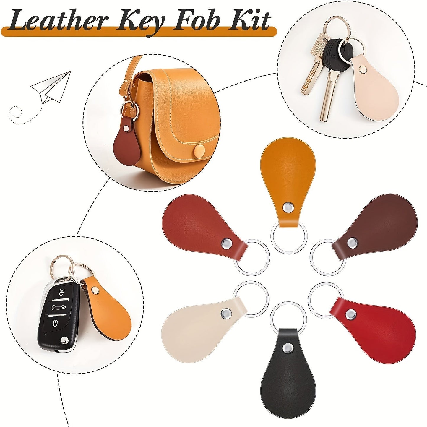 Set of 40 Leather Key Fob Kits for DIY Craft Projects, Includes PU Leather Blanks, Rivets, Key Rings, and Laser Engraving Keychains - Perfect for Handmade Holiday Gifts.