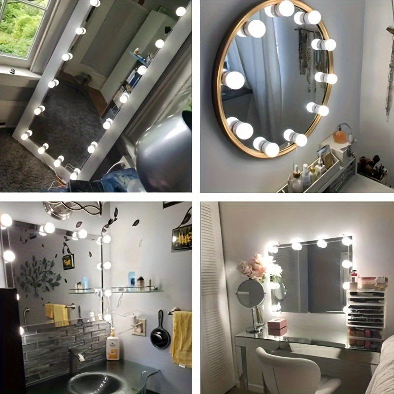 Brighten your beauty routine with 10 LED makeup mirror bulbs with USB wall lamp and dimmable rotating storage wire.