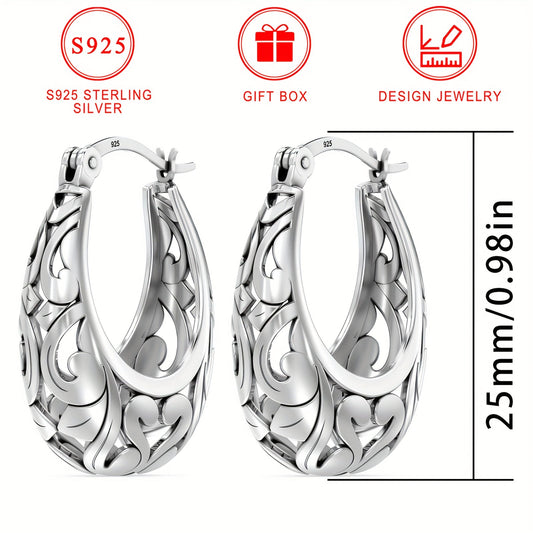 S925 Sterling Silver Hollow-Out Hoop Earrings in a Timeless and Elegant Classic Style, Perfect for Women with Hypoallergenic Sensitivity. Lightweight and Versatile for Everyday Wear or as a Thoughtful Gift, Presented in a Gift Box - Suitable for All