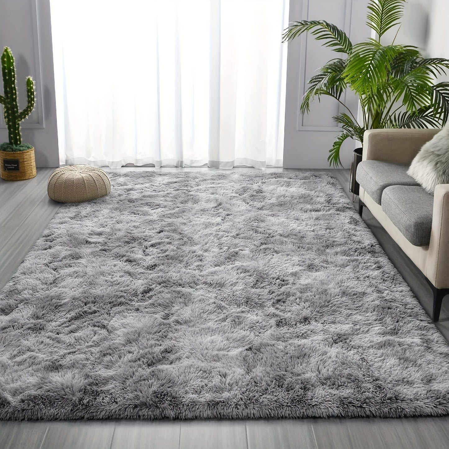 Large Soft Comfort Long Shaggy Faux Fur Area Rug with Hand-Washable Indoor Polyester Plush Carpet. Versatile for Living Room, Bedroom, and Public Spaces. Easy Maintenance with Modern Gradient Design.