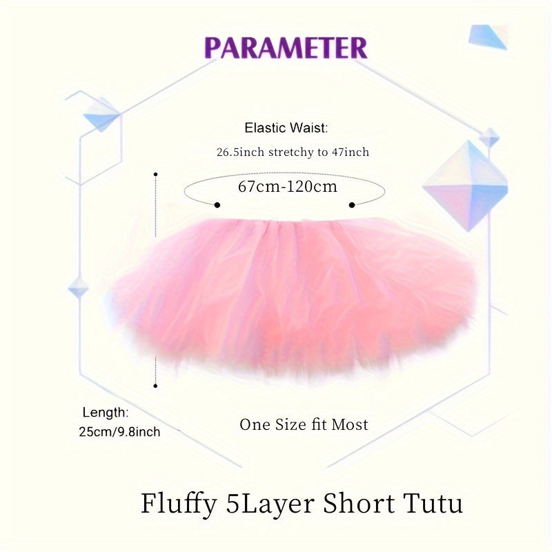 Get ready to party with this Fluffy 80s Tutu Skirt! Perfect for women and teens, this elastic waist skirt features 5 layers of tulle for an ultra-fluffy look. Ideal for Halloween, costume parties, and holiday festivities like Christmas.