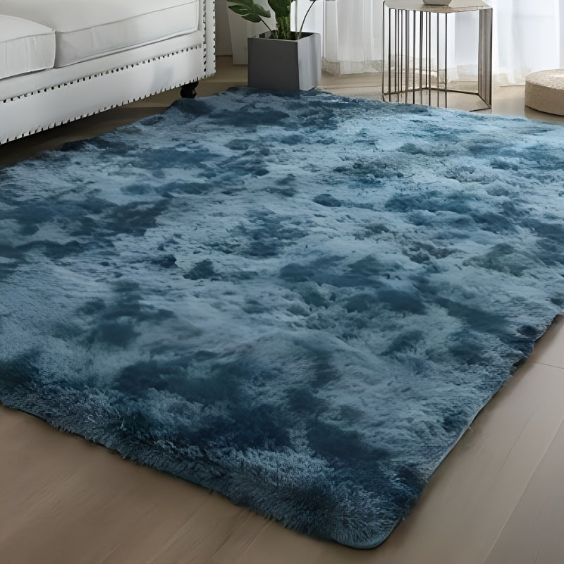 Rectangular Soft Tie-Dye Shag Area Rug - Hand Washable Polyester Carpet for Bedroom, Balcony, and Bathroom Decor