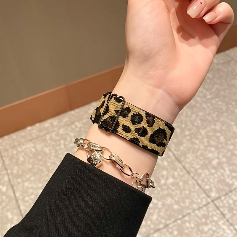 New Elastic Leopard Print iWatch Strap for Apple Watch, compatible with S9/8/7 and Universal 98765se/Ultra2