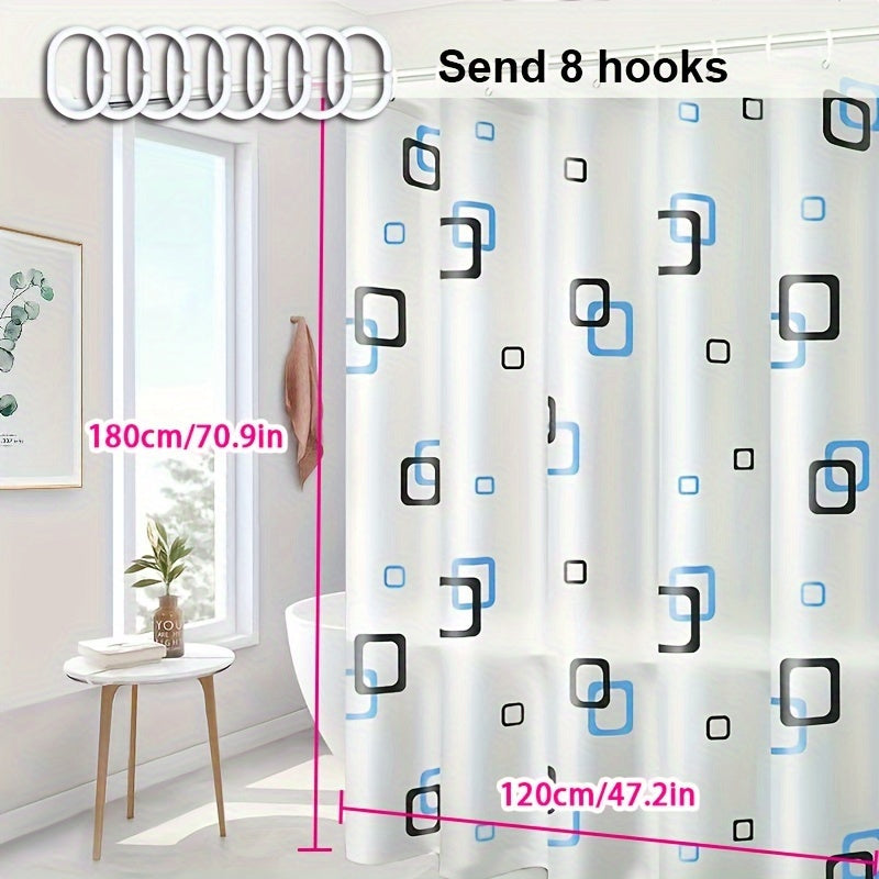 Waterproof PEVA shower curtain for bathroom partition, no-drill installation.