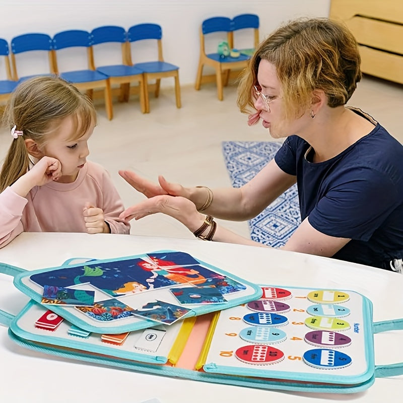 Popular Choice: Mermaid-Inspired Early Learning Felt Busy Board for Kids - Features 5 Levels of Educational Fun with Life Skills, Alphabet, Numbers, Shapes, Colors, Animals & Weather - Great On-the-Go Toy, Perfect for Easter, Christmas, Birthdays