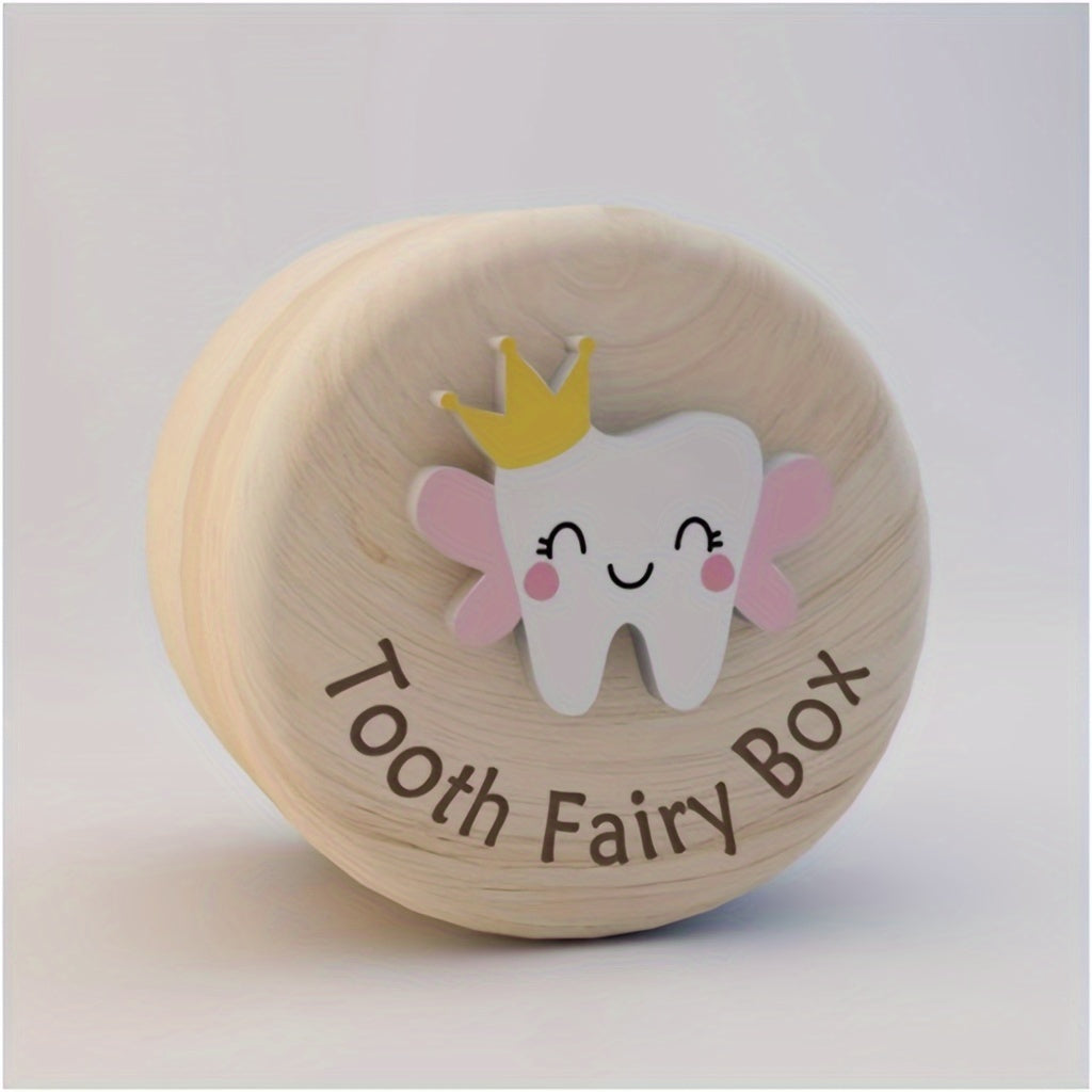 1 piece of an exquisite wooden box carved with 3D tooth elf designs, perfect for storing small items like fetal hair, rings, and earrings. An ideal universal gift for birthdays.