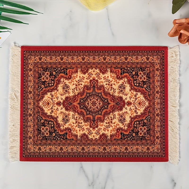 1pc Persian mini braided mouse pad with retro style pattern, ideal for home or office decor.