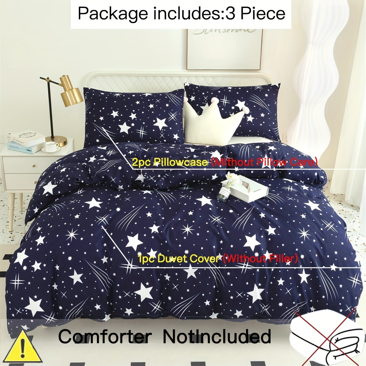 3-piece Fashion Duvet Cover Set with Starry Sky Pattern, Soft and Breathable Bedding Set for Bedroom, Guest Room, School Dorm Decor. Includes 1 Duvet Cover and 2 Pillowcases (Core not included).