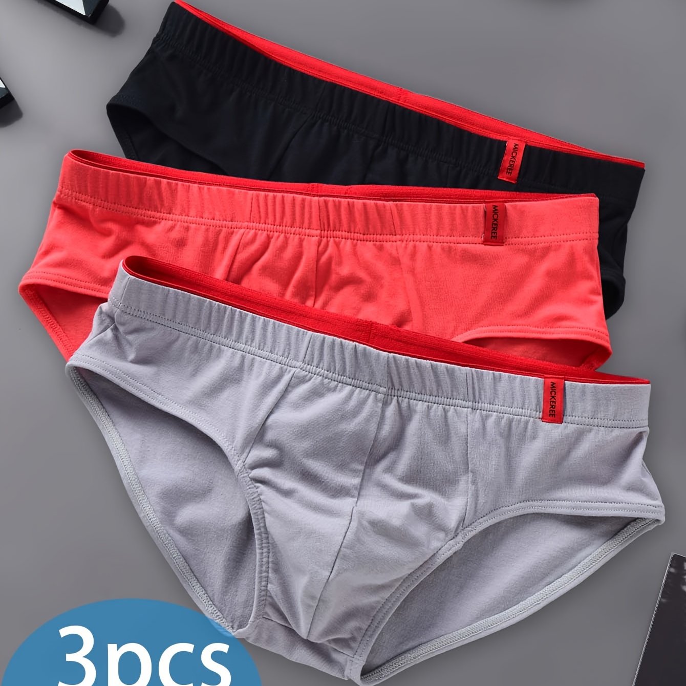 Three Mixed Color Men's Solid Casual Cotton Feel Triangle Underwear with Mid-Rise Comfort, Trendy Design, Breathable, Elastic, and Sweat-resistant.