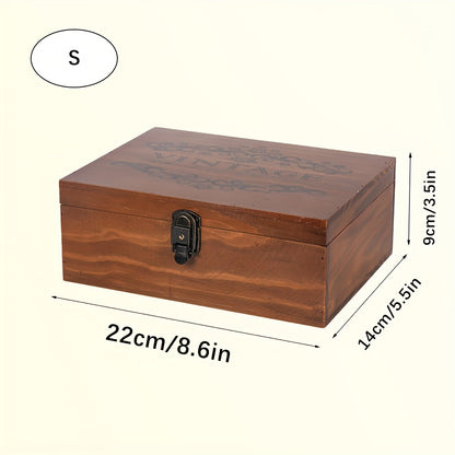 Handcrafted wooden storage box with lock for desk organization, not waterproof, suitable for cosmetics, sundries, and documents.