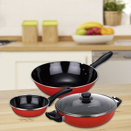 Set of 3 Aluminum Nonstick Cookware Pieces - Lightweight, Easy to Clean, Durable Lids & Comfortable Grip Handles - Includes 7" Frying Pan, 9" Deep Skillet with Lid, 1qt & 2qt Saucepans, 4qt Dutch Oven