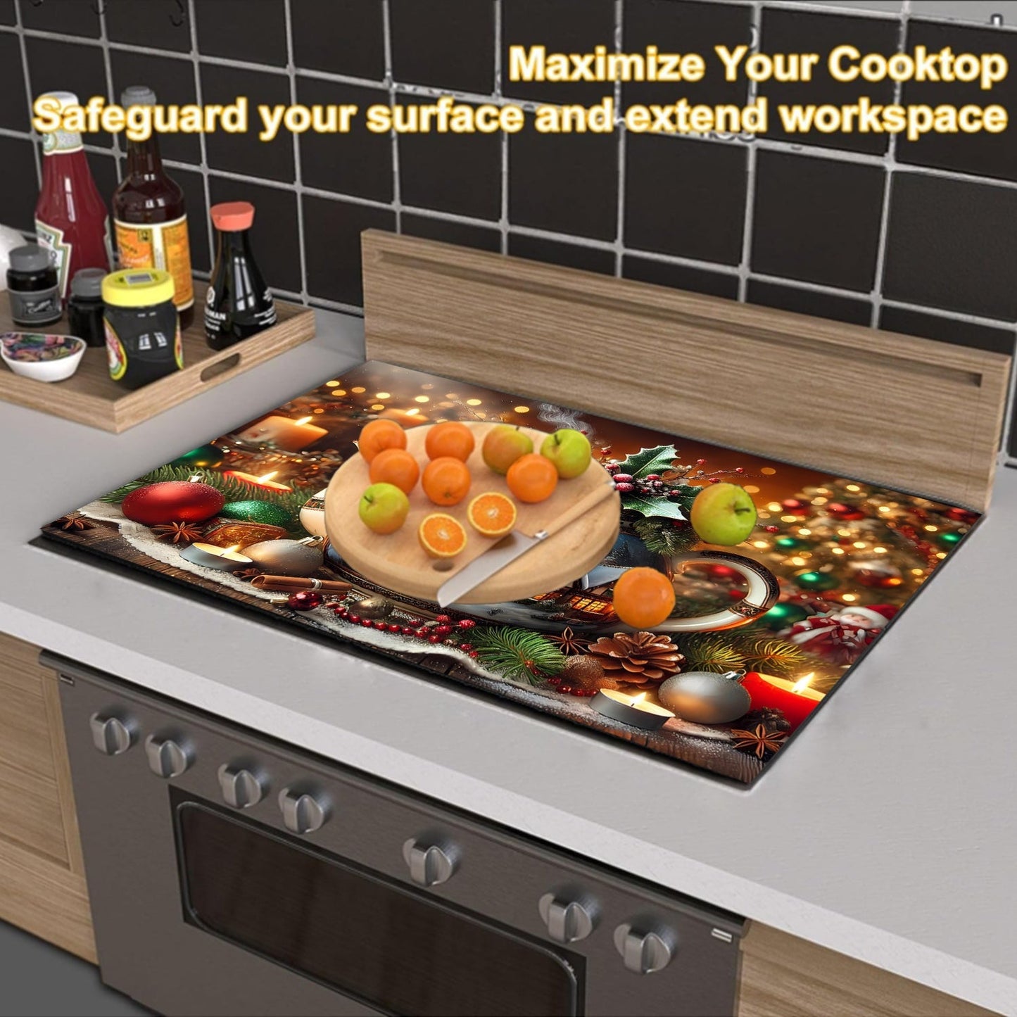 Protect your electric glass stove or cooktop with this festive Christmas-themed anti-slip stove top protector. This waterproof, scratch-preventing, and heat-resistant cover is perfect for keeping your appliances safe and clean. It's easy to clean and