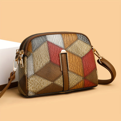 Colorblock crossbody bag featuring a retro rhombus pattern, ideal as a fashion shoulder bag for women.