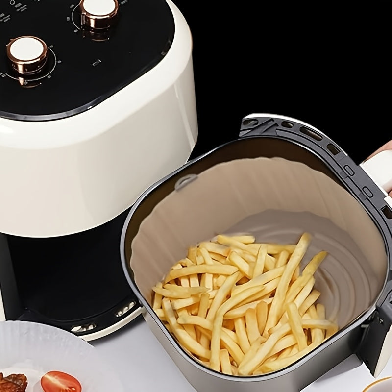 Two silicone air fryer liners, non-stick and reusable bakeware that is easy to clean and durable kitchen accessories designed to line your air fryer.