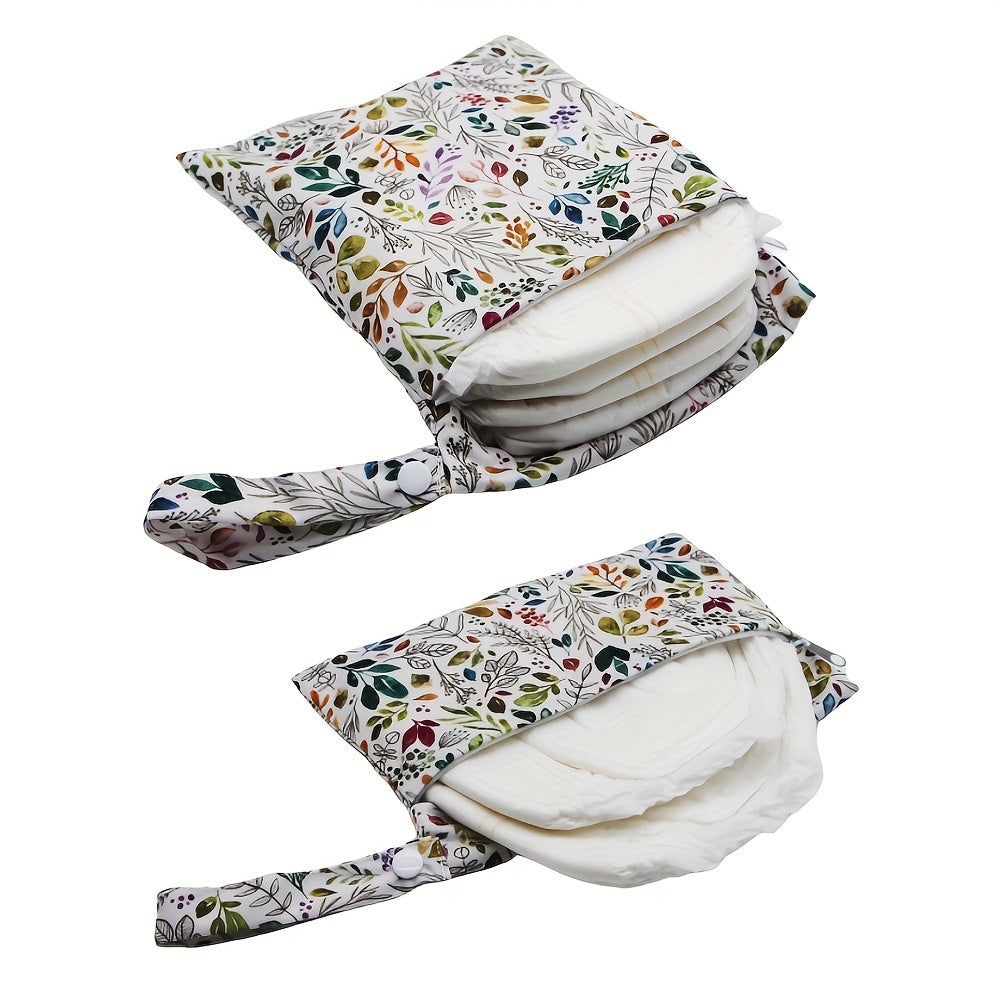 Get 2 Boho Leaves Print Diaper Wet and Dry Bags for Travel, Beach, Pool, and Gym - Waterproof, Washable, and Reusable. Features Separate Compartments for Wet and Dry Clothes, Diapers, Swimsuits, and Swim Trunks. Perfect Diaper Storage and Organizer