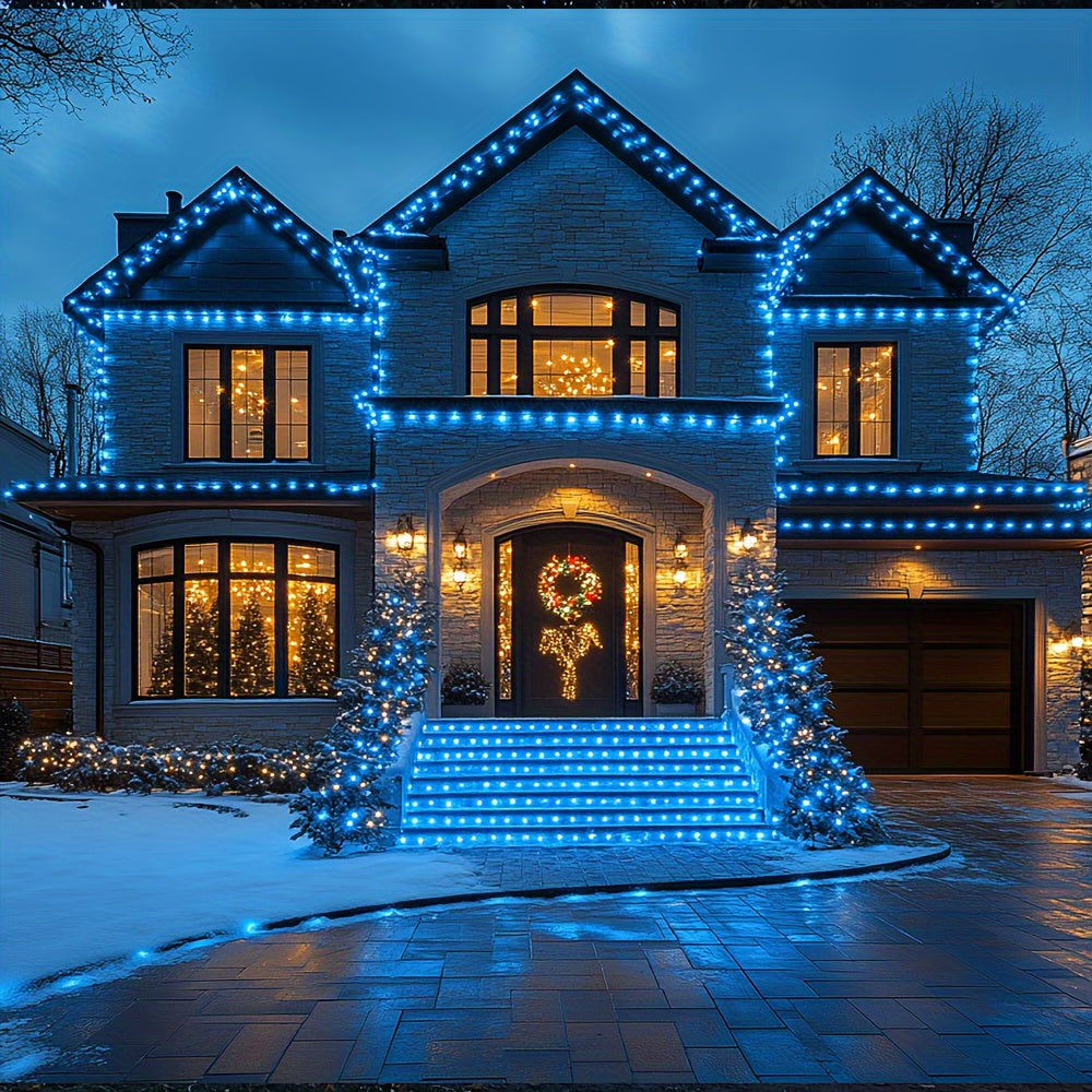 Decorate your tree, Christmas, wedding, or room with our adjustable solar string lights in white and blue LEDs.