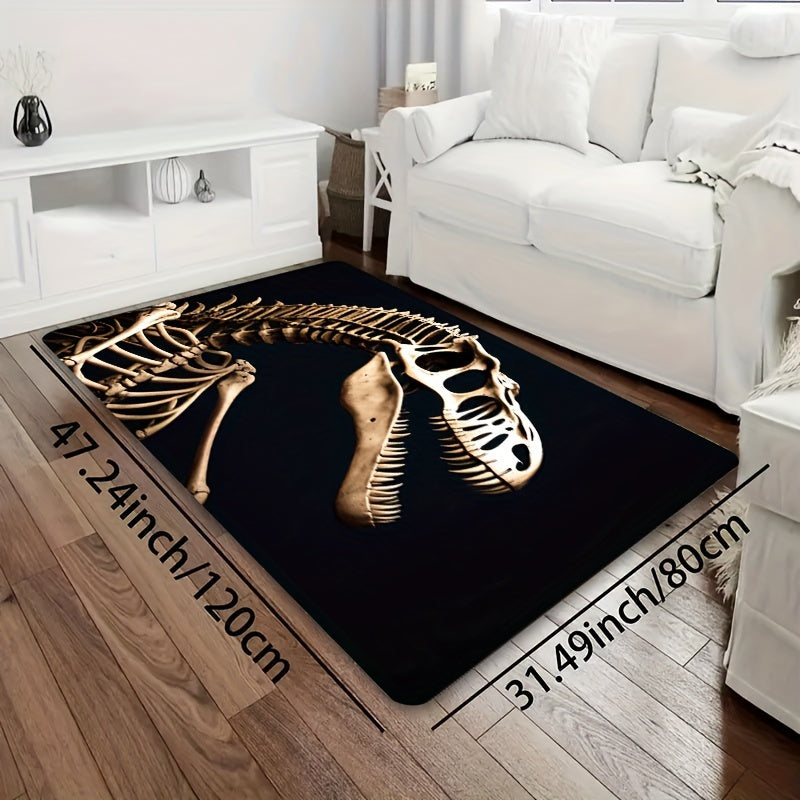 Soft and thick area rug designed with dinosaur fossils, measuring 8mm in thickness. This rug is machine washable and suitable for use in the bathroom, kitchen, living room, or bedroom. It serves as a versatile indoor decor mat, perfect for adding a touch