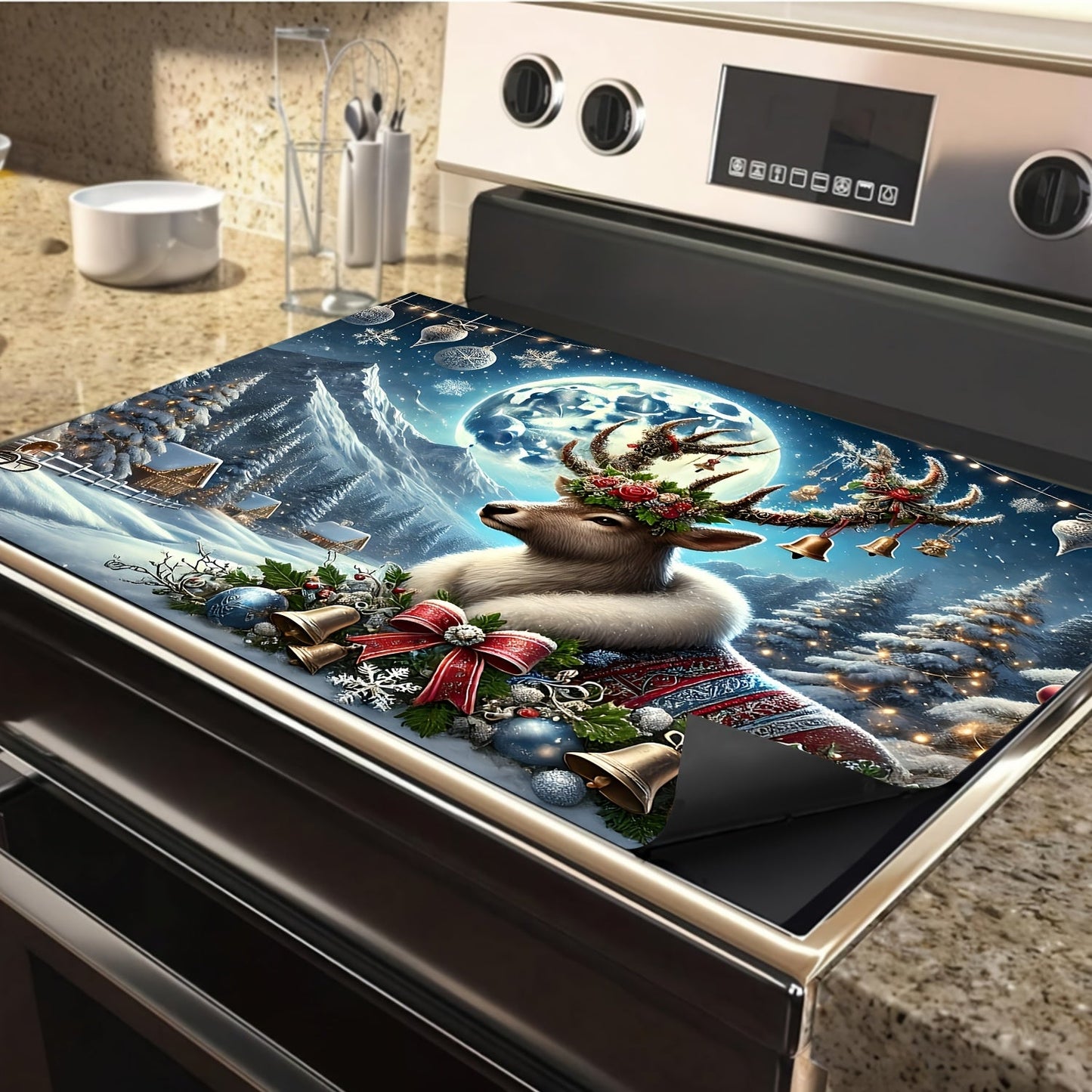 Protect your stove top with our Festive Christmas Deer Stove Top Protector! This non-slip, waterproof, and heat resistant cover is perfect for electric glass stoves, cooktops, washers, dryers, and ironing mats. Easy to clean and no electricity needed.