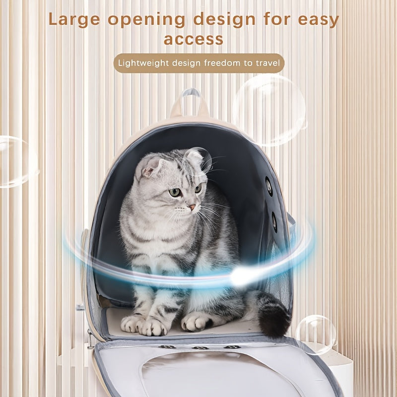 Portable cat backpack carrier with water-resistant material, breathable design and zip closure. Features comfortable shoulder straps for cats and small dogs, perfect for outdoor adventures.