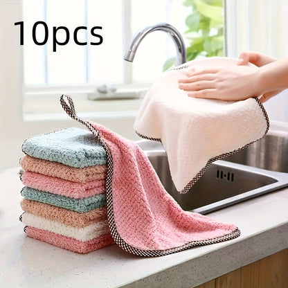 Pineapple Grid Edge Dish Cloths in 5-Pack or 10-Pack, Absorbs Non-Stick Oil and Water Efficiently, Ideal for Household Cleaning, with Convenient Hanging Loop.