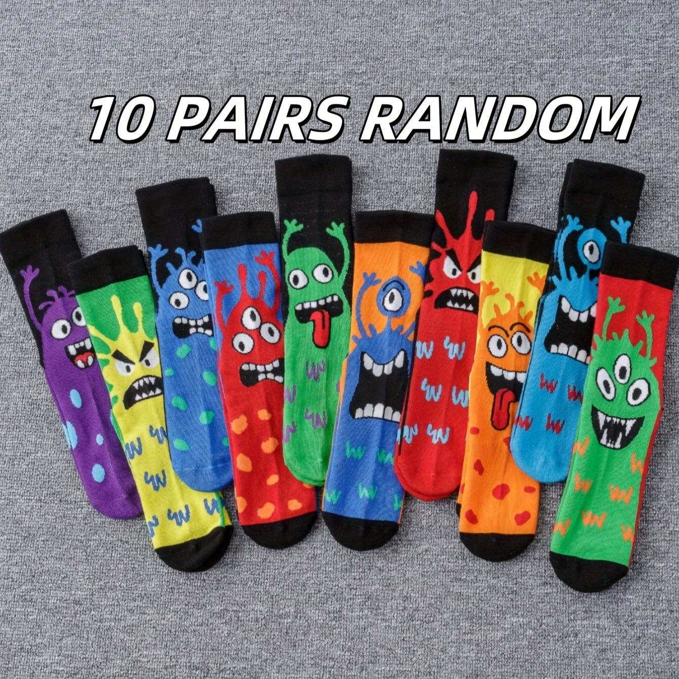 5/10 sets of men's or women's funny pattern mid-tube socks for all seasons.