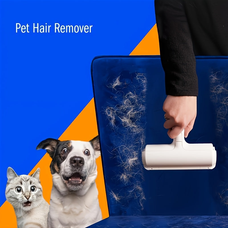 Ergonomic pet hair remover roller for dogs and cats with reusable lint brush, ideal for furniture and fabrics.