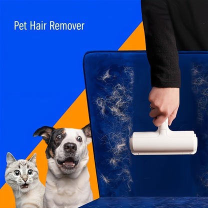 Ergonomic pet hair remover roller for dogs and cats with reusable lint brush, ideal for furniture and fabrics.