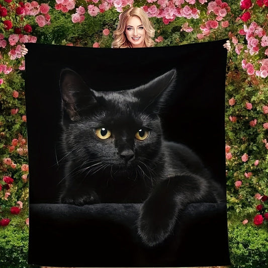 Black Cat Animal Blanket - 1 piece Flannel Throw Blanket suitable for all seasons. Perfect for use on beds, couches, and chairs. An Amazon's top-selling animal-themed gift blanket, ideal for winter naps, sofa covers, air conditioning, and sleepovers.