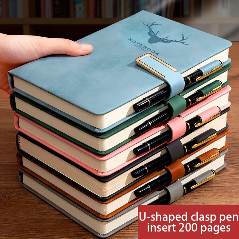 U-Shaped Buckle Notebook with Pen Holder - Soft cover, Magnetic Closure, Ideal for Business, Home, and School Use.