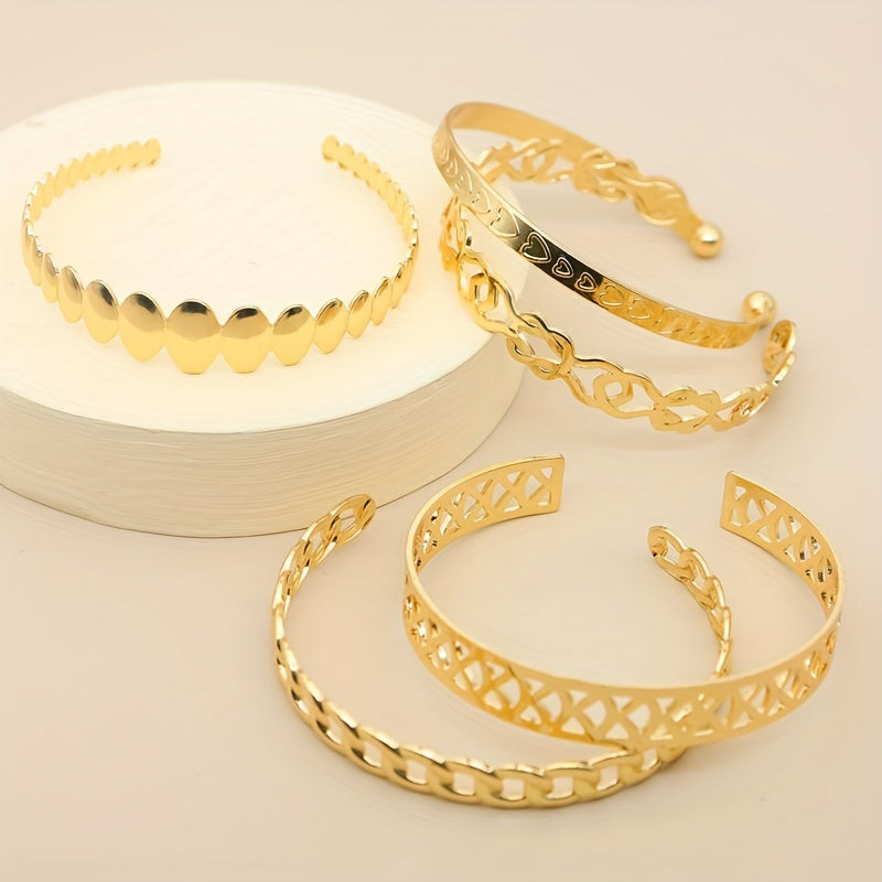 Set of 5 Personality Chain Love Irregular Pattern Middle Eastern Golden Bangle Alloy Jewelry