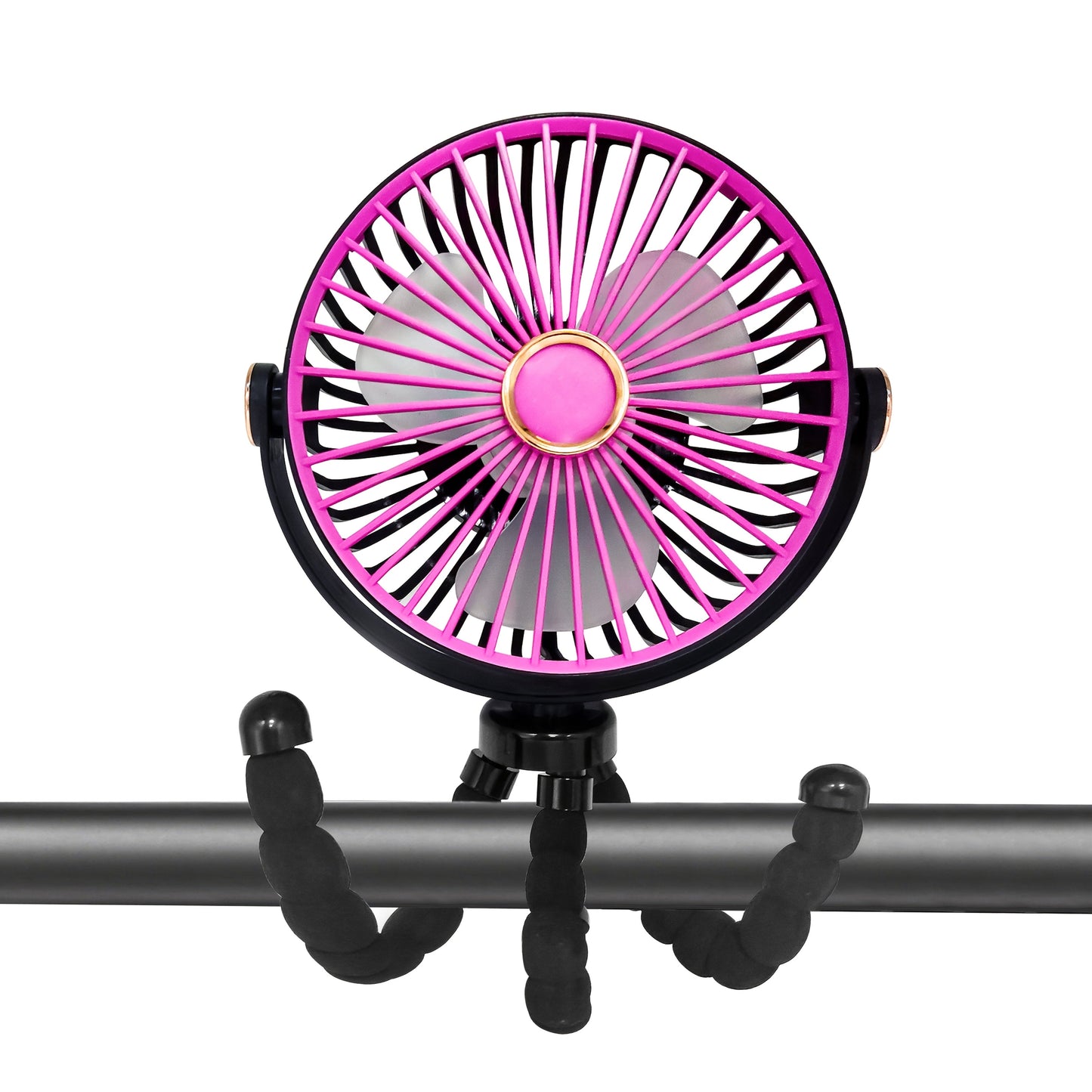 The YAIAWISU Portable Stroller Fan in Sleek Pink Octopus Design is a USB Rechargeable fan with a 2000mAh Lithium Battery. Perfect for Travel & Outdoor Use, it comes with an Adjustable Stand & Wearable Strap for convenience.