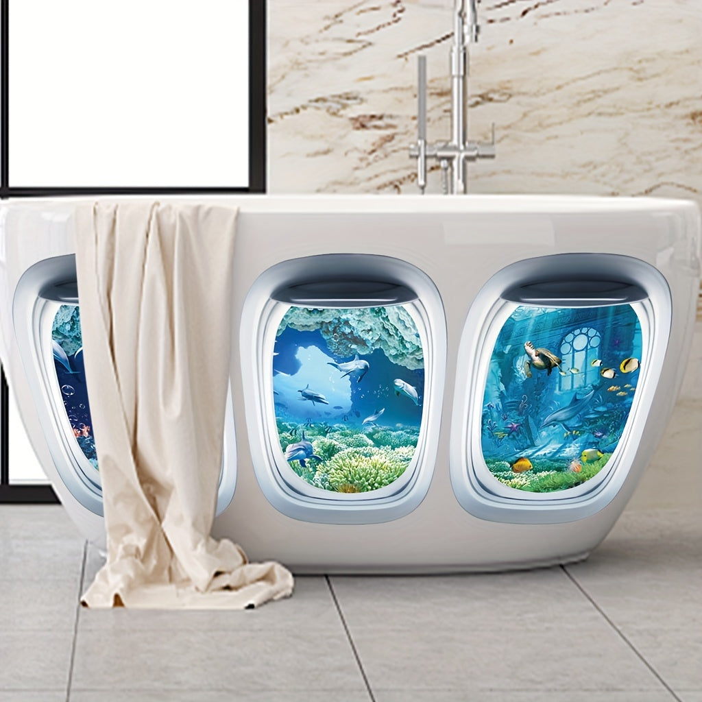 3 Marine Life Print Bathtub Appliques, Waterproof Stickers for Non-slip Bathtub, Removable Wall Decals for Bathroom Decor.