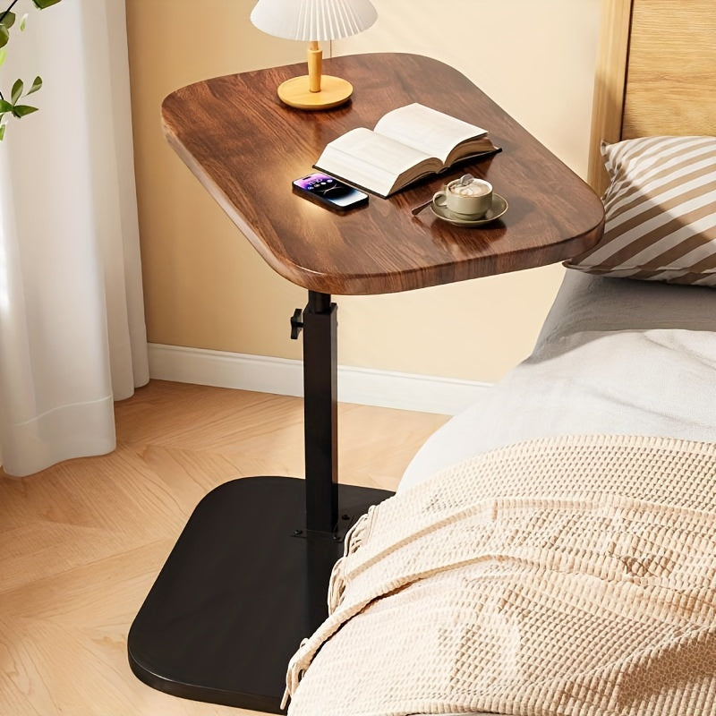 Contemporary Style Adjustable Height Side Table- Swivel Top Artificial Board End Table, Mobile Sofa Side Table, Multipurpose Bedside Cabinet, Hardwood High-Density Fiberboard Construction, No Power Supply Required