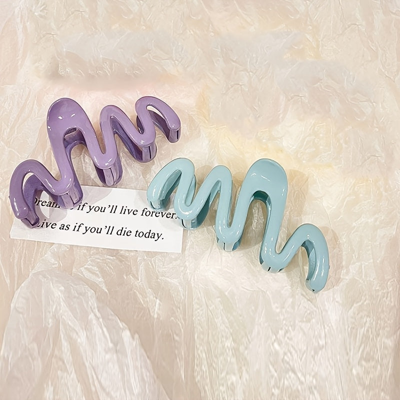 Two new wave-shaped hair claw clips, perfect for daily use, going out, makeup, and as a gift for ladies and girls.