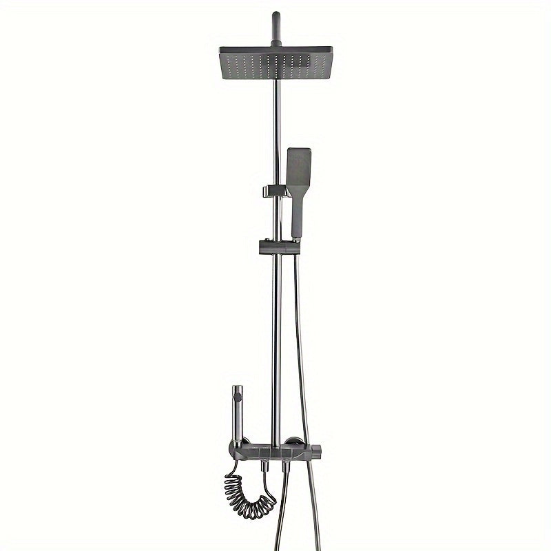 Aluminum 4-Way Shower System with Thermostatic Mixer Valve, Rainfall Shower Head, Handheld Wand, Bidet Sprayer, and Tub Outlet - No Electricity Needed