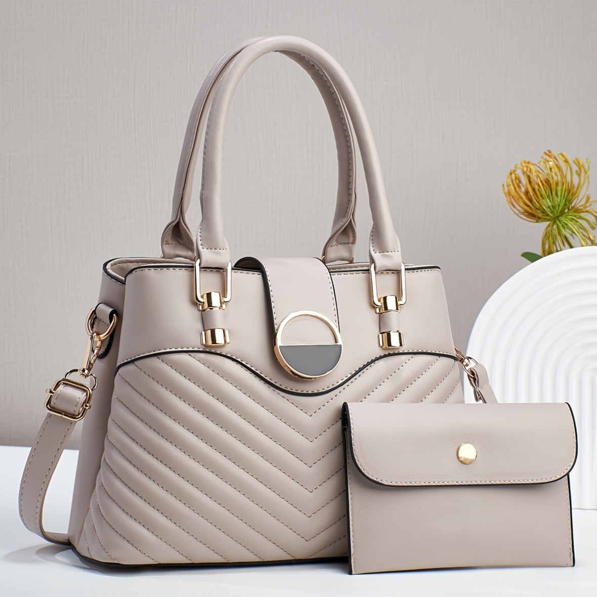 Valentine's Day women's handbag set featuring high-end feel, large tote and stylish shoulder bag.