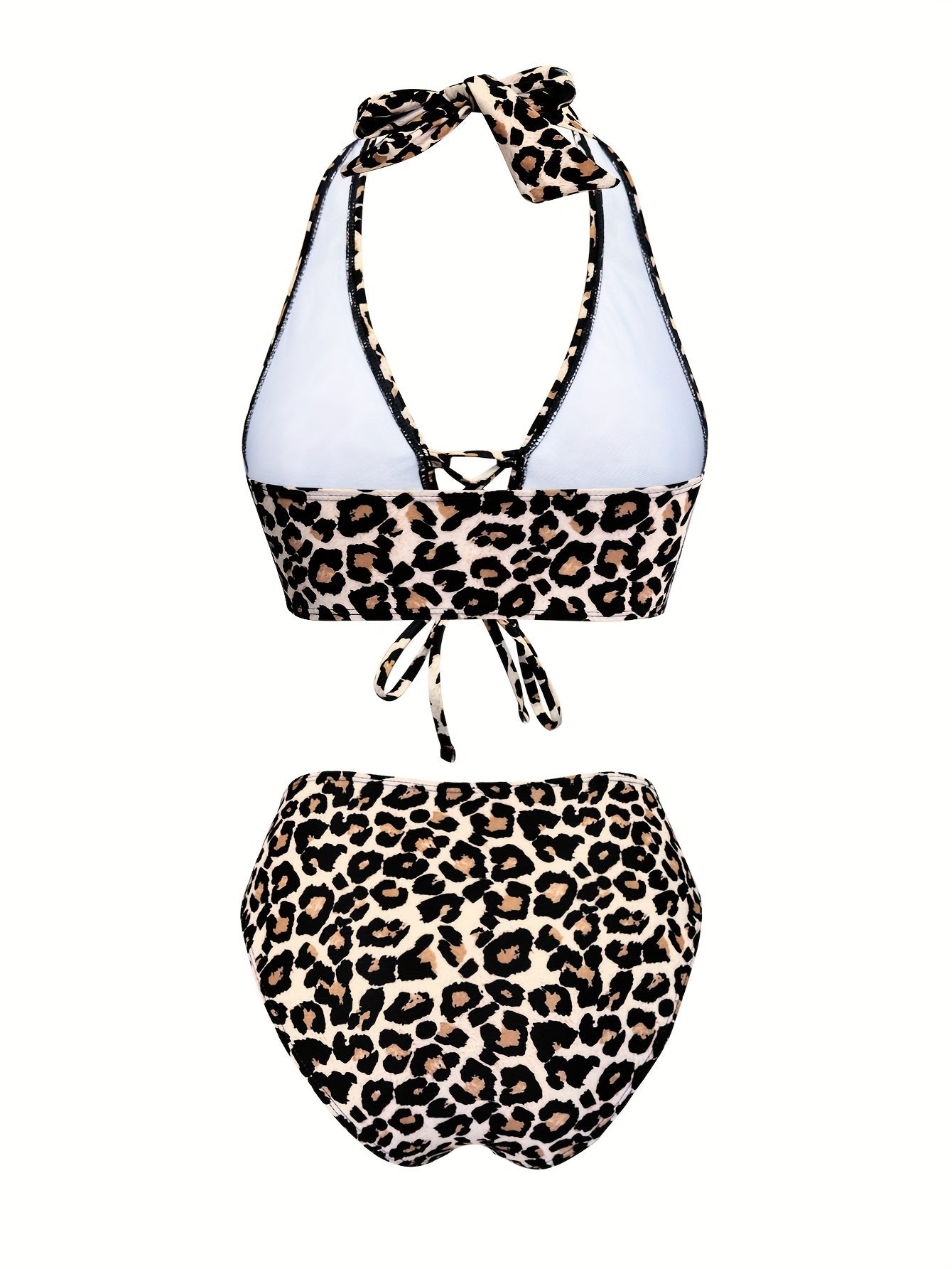 Leopard print bikini two-piece swimsuit available for wholesale from European and American swimwear factory.