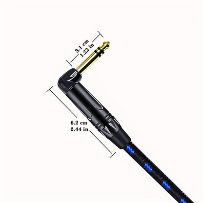 Two 1/4 Inch TRS Instrument Cables with 90 Degree Right-Angled to Straight connectors, suitable for various musical instruments and equipment.