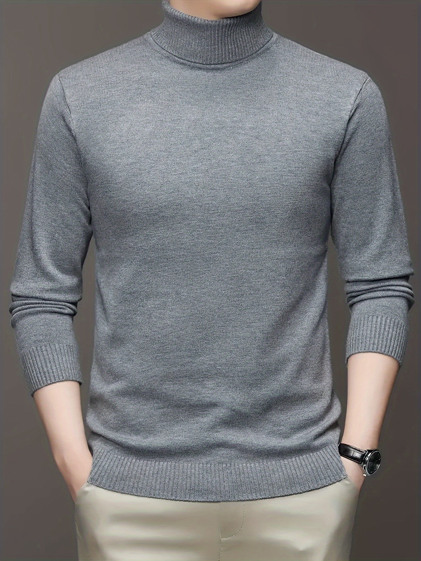 2024 Men's Solid Color Turtleneck Knitted Sweater Pullover, Warm Underwear Top for Autumn and Winter.