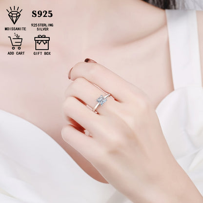 1 carat/2 carat/3 carat Elegant Bohemian Square Moissanite Princess Cut Ring for Women, made of 925 Sterling Silver, Hypoallergenic, Comes with Certificate and Gift Box, Ideal for Daily Wear, Anniversary, Wedding, and Valentine's Day Gift