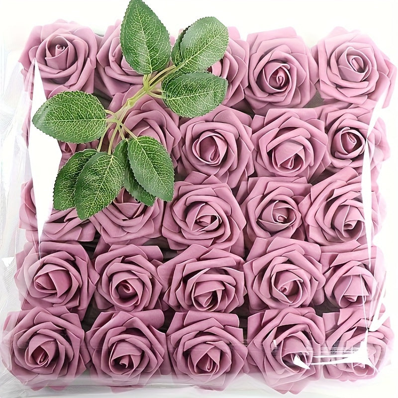 25 artificial roses with 2 green leaves, perfect for weddings, holidays, birthdays, parties, and home decor.