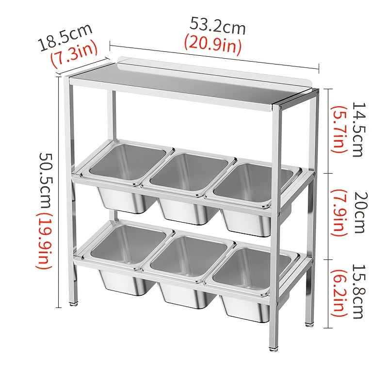 Durable Stainless Steel 3-Tier Kitchen Organizer with Lids - Ideal for Storing Spices, Fruits, and More | Efficient Countertop Storage Solution