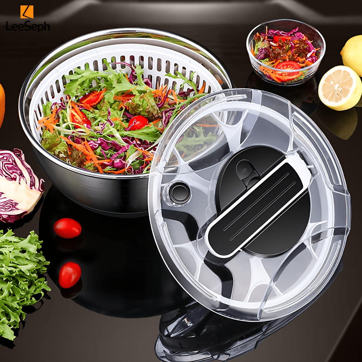 Stainless Steel Salad Spinner - 3.5L Capacity, Easy-Press Manual Operation, Double Layer Design for Crisp, Fresh Salads - Ideal for Home Kitchens and Washing Vegetables & Fruits