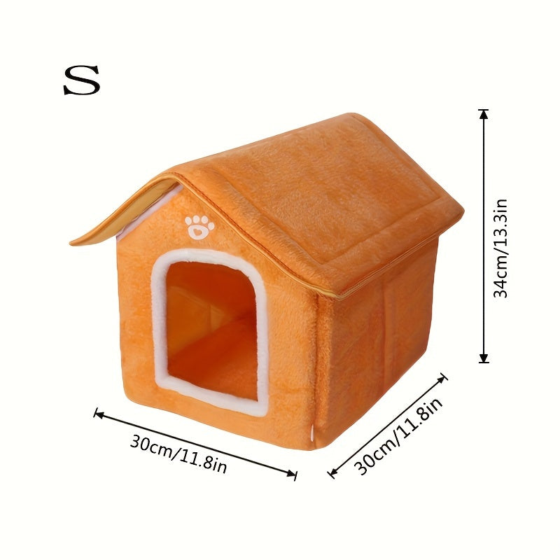 Cozy Pet House with Four Seasons Washable Enclosed Warm Dog Bed Cat Shelter made from Polyvinyl Chloride Material, Non-Skid Bottom, Assembled.