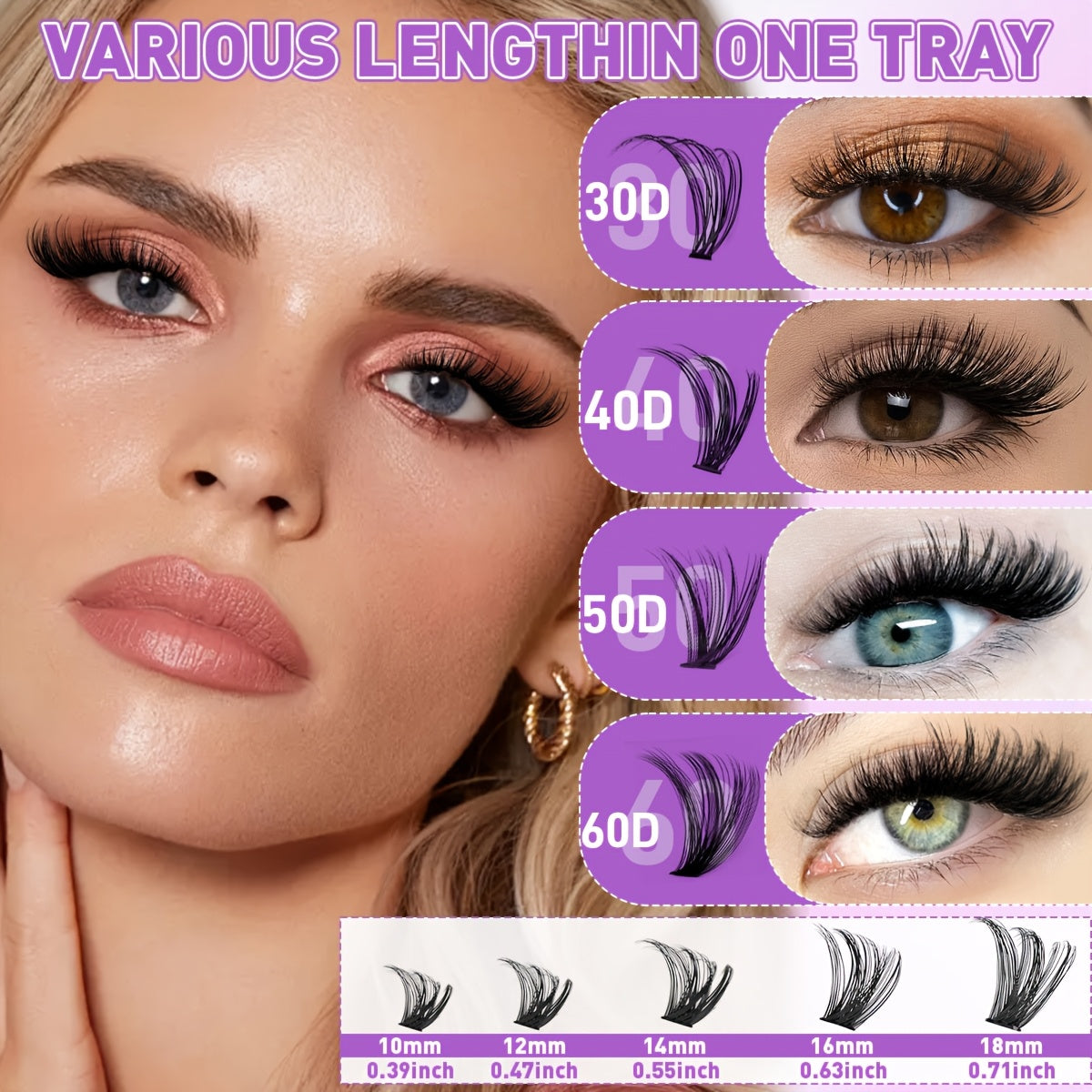 DIY Eyelash Extension Kit with Individual Lashes, Cluster, 9-16mm Mix, for Beginners. Includes Lash Bond, Tweezers. Perfect Gift for New Year.