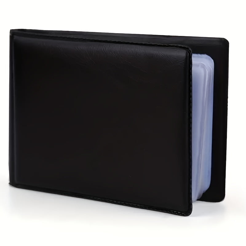 Professional black and white business card holder made of durable PVC material with multiple slots for cards.